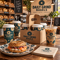 Emballage personnalisé AT PACK pour boulangerie avec gobelets à café, porte-sacs, sacs en papier et emballages alimentaires