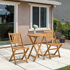 Patio de couleur naturelle Table ronde pliable avec 2 chaises naturelles - Product Image 1