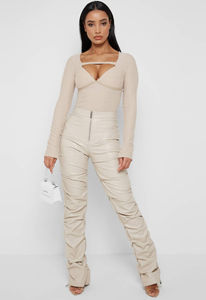 Pantalones de moda para mujer de la mejor calidad al por mayor de piel auténtica con estilo frontal plano - Product Image 6