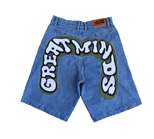 Custom Designer Men's Mid Waist Baggy Summer Denim <b>Jean</b> Shorts Distressed Washed Chenille Embroidery Patches Streetwear Casual - Product Image 3