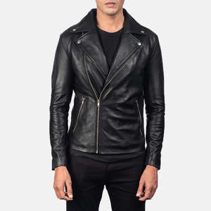 Men's Noah Vintage Biker <b>Jacket</b> Black <b>Sheepskin</b> Leather-Water Proof Zippered Standing Collar Chain XS XL for Spring Autumn - Product Image 3