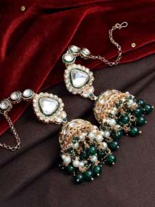 Pendientes Kundan Jhumki, Kundan Jhumki para bodas, Kundan Jhumki con perlas, exquisito Kundan Jhumki, Meenakari Kundan Jhumki - Product Image 2