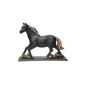 Hochwertige Royal oak Poly Resin Running Horse Schwarz und Gold Figur für Skulptur dekorative Objekte