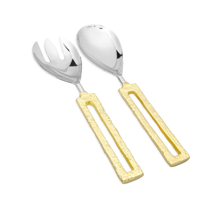 Design Brass Salad Serving <b>Spoon</b> Tools with Handle Salad Fork and <b>Spoon</b> with Customized Logo Packaging - Product Image 2