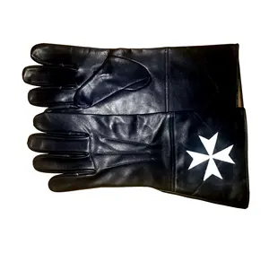 Wholesale Masonic Regalia long length Embroidered Leather Templar knight Masonic Regalia Gloves