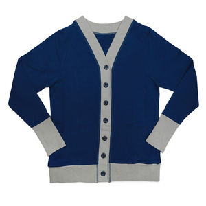 Suéter Personalizado Azul y Gris, Cárdigan Sólido con Logotipo Bordado, Corte Holgado, Cuello en V, Unisex, Talla Grande, Precio Bajo - Product Image 1