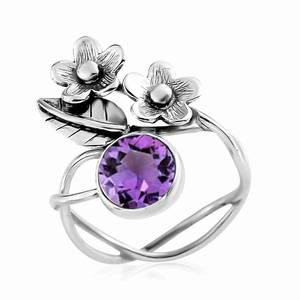 Premium Amethyst Floral Round Cut Gemstone <b>Ring</b> For Women Jewelry Sterling <b>Silver</b> Boho Engagement <b>Rings</b> <b>Statement</b> - Product Image 1
