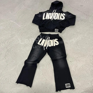 Ensemble de survêtement pour homme en coton 100% de haute qualité, avec logo personnalisé OEM, sweat à capuche zippé et pantalon surdimensionné, lavage à l'acide, respirant - Product Image 4