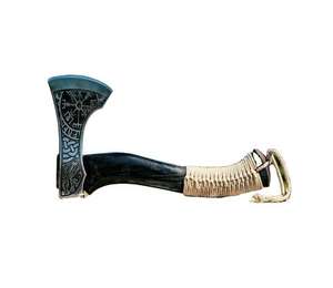 Hacha de fábrica de cubiertos OEM ODM personalizada al por mayor hacha vikinga profesional hecha a mano de Damasco con Funda de cuero hacha vikinga de acero - Product Image 4