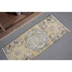 Alfombra turca Vintage Oriental 1,3x2,8 pies amarillo azul diseño de retazos lana látex tejido plano sala de estar pasillo decoraciones - Product Image 5