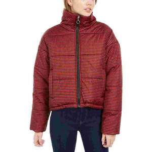 Cappotto Imbottito a Quadri Rosa per Bambine, Antivento, Invernale, Rosso, Taglia Piccola - Product Image 1