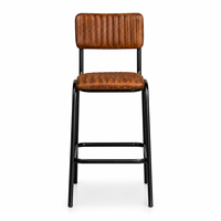 Tabouret de bar classique industriel antique en cuir véritable avec dossier, base en métal, couleur buff/noir, usage commercial, hôtel, maison, bar, salle à manger
