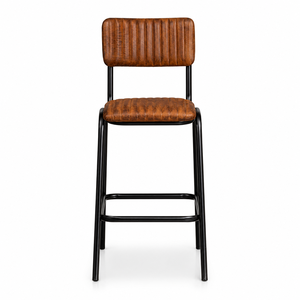 Classical Industrial Antique Genuine Leather Back Rest Bar <b>Stool</b> Metal Base Buff/Black Commercial Use Hotel Home Bar Dining - Product Image 4