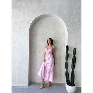 Vestido Casual de Lino con Tirantes y Cuello en V, Largo hasta el Suelo - Product Image 4