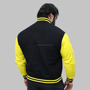 Chaquetas universitarias de cuero de lana negra y amarilla Chaquetas universitarias personalizadas - Product Image 5