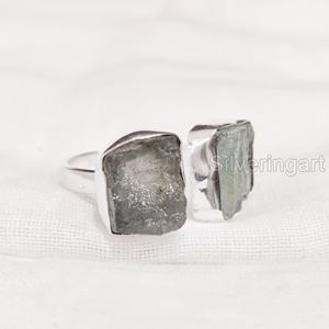 Joyería de piedra en bruto, anillo de mujer, aguamarina Natural, piedra preciosa cruda, piedra natal de marzo, joyería de piedra doble, anillo de Plata de Ley 925 - Product Image 3