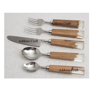 Ensemble de couverts écologiques en acier inoxydable 18/8 de haute qualité, 5 couverts réutilisables pour lave-vaisselle, cuillère, fourchette, couteau, couverts de mariage, manche en résine - Product Image 3