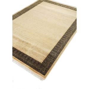 Gulnar Beige & <b>Brown</b> Hand Knotted <b>Wool</b> & Viscose Rug Medallion Pattern for Home Use-SKWV-54 - Product Image 2