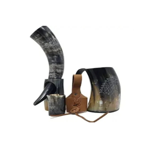 Cuerno Vikingo para Beber, Jarra de Hidromiel Natural, Artesanía Animal, Pulido, con Presilla para Cinturón, de la India - Product Image 4