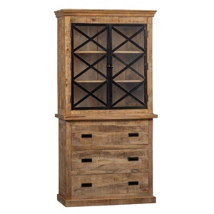 Aparador de madera maciza de mango, armario de madera de hierro, aparador, 3 cajones grandes de almacenamiento, 2 estantes de madera, exhibición de pared, sala de estar, granja - Product Image 4