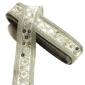银色金属亮片图勒网刺绣蕾丝修剪最适合婚纱以最优惠的价格购买