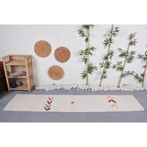 พรมตุรกีขนาด 2x8.4 ฟุต, พรมคิลิม, พรมลายตารางสีเบจทำจากขนสัตว์ - Product Image 2