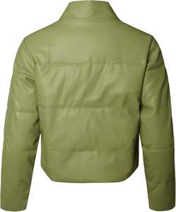 Veste matelassée en simili cuir pour femme à col haut 100% veste zippée en polyuréthane recadrée col haut épais hiver - Product Image 3