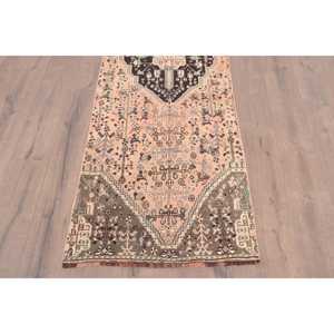 Turkish Vintage Runner Rug 2.6x8.2 ft, <b>Brown</b> Blue Plants & trees <b>Wool</b> Rug - Product Image 2