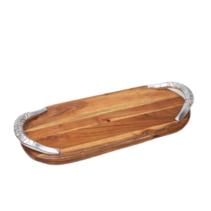 Plateau en bois avec logo personnalisé Plateau de service en bois naturel fini Nouveau design Plateau décoratif avec poignées en acacia fait à la main - Product Image 3