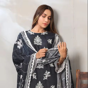 Salwar Kameez de Verano de 3 Piezas de Algodón Premium para Mujer, Bordado, Informal, Protección Solar, Sin Arrugas, Absorbe la Humedad, Estilo Indio - Product Image 1