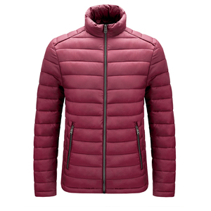 Men's Lightweight <b>Maroon</b> Puffer Jacket Slim Fit Quilted Winter Coat with Zipper Pockets and Stand Collar - Product Image 1