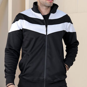 Veste à fermeture éclair deux pièces pour hommes personnalisée survêtement en polyester à fermeture éclair survêtement coupe-vent pour la salle de sport ensemble de vêtements de sport courts - Product Image 3