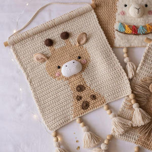 Décoration murale originale en crochet faite à la main, motif animaux de dessin animé, avec perles en bois et pompons, pour l'intérieur et l'extérieur - Product Image 4