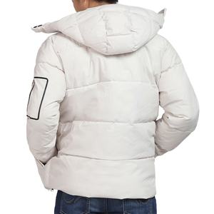 Men White <b>Padded</b> Detachable Hooded Bubble Down Jacket Puffer Warm Winter Coat Custom Logo Bubble Softshell Parka Tactical Jacket - Product Image 2