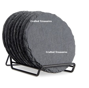 Nouveau caboteur rond en ardoise naturelle café bière boisson thé carré sous-verres ensembles de support sous-verres en ardoise logo personnalisé - Product Image 1