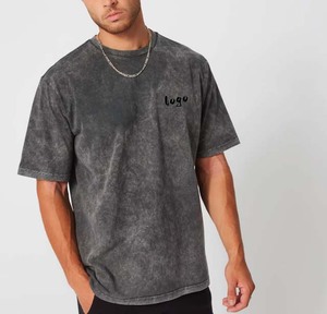 T-shirts surdimensionnés pour hommes T-shirts vintage pour hommes Streetwear en coton épais à manches courtes T-shirt basique solide délavé à l'acide - Product Image 6