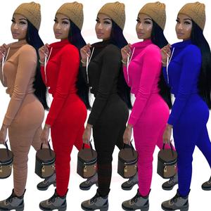 Conjunto de 2 piezas de pantalones apilados de manga larga personalizados de alta calidad, ropa de mujer, Jersey deportivo, conjunto liso de gran tamaño con capucha para mujer - Product Image 2