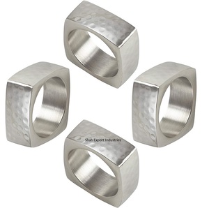 Rond de serviette moderne de luxe en métal martelé et argent pour la maison, mariage, table à manger, décor carré, porte-serviettes - Product Image 2