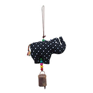 Handmade Bohemian <b>Elephant</b> Hanging Ornament Recycled Cotton Fabric with Beads Bells for Home Wall Art Creative Diwali Style - Product Image 6