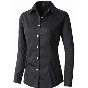 Camicie eleganti di colore nero all'ingrosso della fabbrica Button Down personalizzate di vendita calda per le donne