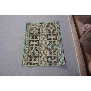 Alfombra de 1.6x2.2 pies, Alfombra Turca, Alfombra Vintage de Lana Azul Sólida - Product Image 1