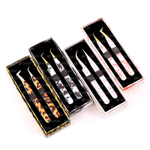 Pince à épiler d'extension de cils couleur or titane en acier inoxydable outil cosmétique de beauté professionnelle avec emballage de pochette - Product Image 6