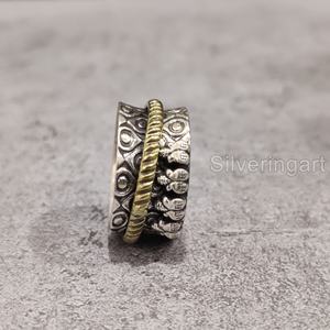 Art Spinner Band Bague de méditation Bague en argent sterling 925 pour femme Bague de pouce Fidget Bijoux faits à la main Party Anxiety Mens Spinner Ring - Product Image 1