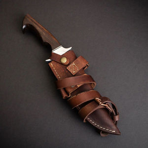 Couteau artisanal Hugh Glass en acier Damas de qualité industrielle, acier San Mai de haute qualité (noyau D2), manche en bois de Tali, couteau de camping en cuir - Product Image 5