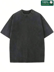 T-shirts légers en coton 100% délavés à l'acide pour hommes Haut respirant avec motif tendance solide - Product Image 2