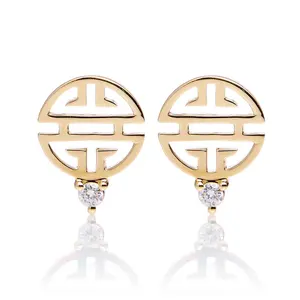 Joyería fina de moda de lujo personalizada 925 plata esterlina declaración mujeres chapado en oro CZ Stud pendientes para fiestas y ocasiones de regalo - Product Image 1
