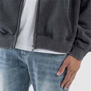 High Quality Vintage aid Wash zipper Hoodie Custom 100% Cotton Heavy Weight Zip up Men Solid color Hoodie - Product Image 6