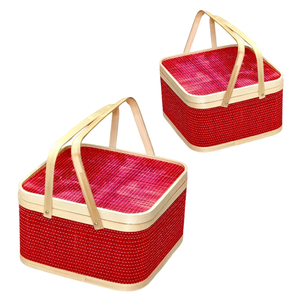 Cesta de Regalo de BAMBÚ Más Vendida con Tapa y 2 Asas, Color Personalizado Disponible, Artesanía de Mimbre, Embalaje Artesanal de Vietnam - Product Image 1