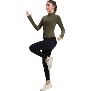 Veste de yoga douce pour femmes, tissu extensible en nylon et élasthanne, fermeture éclair athlétique, légère, confortable, couvre-vêtement d'entraînement - Product Image 2