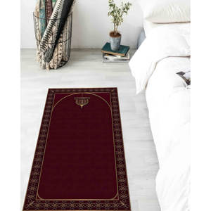 Red Prayer <b>Rug</b>: Elegant Gold Design, Islamic Worship Mat,Nonwoven <b>Thin</b> <b>Rug</b> - Product Image 3
